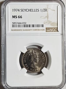 Seychelles 1/2 Rupee 1974 NGC MS 66 - Picture 1 of 2