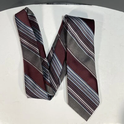 Oleg Cassini Mens Necktie Burgundy Gray Stripe Ivey’s Florida Vintage Tie 1980’s - Image 1 of 4