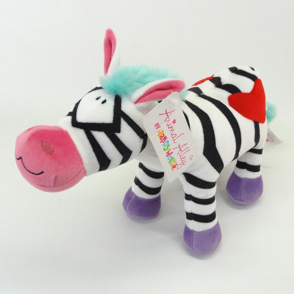 Toys R Us Zebra Pelúcia Colorida Rosa Nariz Coração Vermelho 2008 11 Polegadas Beco Animal - Imagem 1 de 4