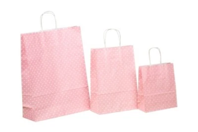 PRO DP VERPACKUNGEN Premium Kordel Papiertragetaschen rosa mit Punkten/Polkadots 3 Größen wählbar