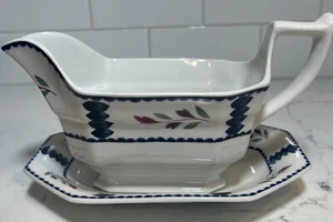 Vintage Adams England Lancaster Ironstone Gravy or Sauce Boat with Underplate - Picture 1 of 5