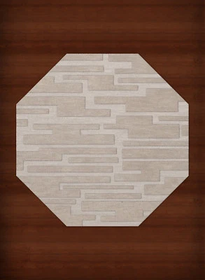 Ivory Transitional Hand Hooked Squares Rectangles Boxes Area Rug Patchwork DV6 - Image 1 of 2