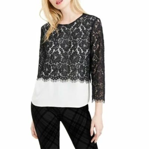 Maison Jules Woman S Black Lace Overlay Top - Picture 1 of 2