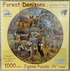 SunsOut Forest Denizons Round Shaped 1000 Pcs Jigsaw Puzzle by Cynthie Fisher - Picture 1 of 13
