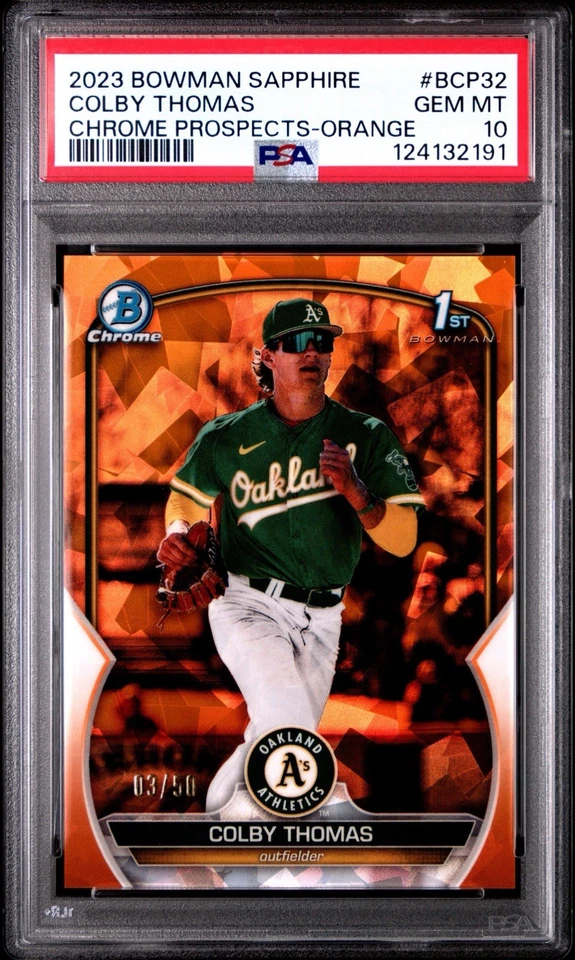 2023 Bowman Sapphire Colby Thomas 1st Bowman Orange #3/50 PSA 10 - Image 1 of 1