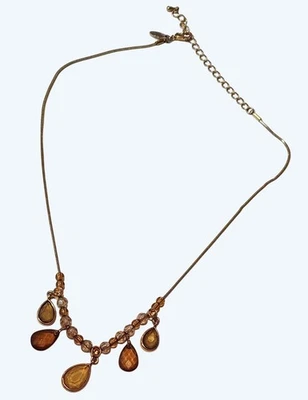 Lia Sophia Necklace Gold-Tone Adjustable 16-19" With Yellow & Brown Teardrop Pen - Image 1 of 4