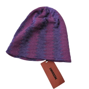 Neu mit Etikett Missoni Beanie Made in Italy lila Zick-Zack-Strick kuschelig Viskose Wollmischung neu - Bild 1 von 7