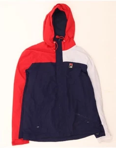 FILA Mens Hooded Windbreaker Jacket UK 38 Medium Navy Blue Colourblock BC08 - Picture 1 of 4