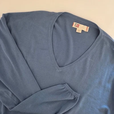 Cutter & Buck Mens 4XB Blue V Neck Long Sleeve Cotton Knit Sweater Modern Fit - Image 1 of 4