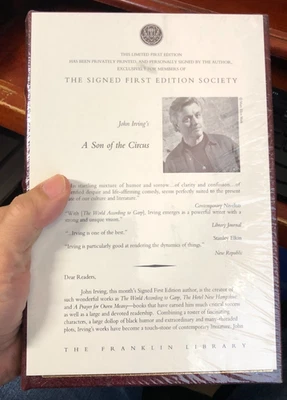 "A Son of the Circus" by John Irving Signed First Edition Franklin Library  1994 - Image 1 of 4