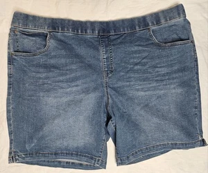 Terra & Sky Women’s Plus PULL-ON DENIM SHORTS (4X) 28W-30W Blue Cotton Stretch  - Picture 1 of 6