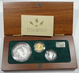 1992 Australia 3pc Proof Set Ag Kookaburra, Au Nugget, Pt Koala w/ Box & COA - Picture 1 of 19