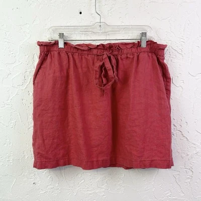 Mini-saia de linho vermelho bolsa de papel gravata na cintura tamanho XL - Imagem 1 de 4