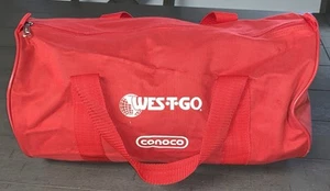 A6 VTG WEST-GO CONOCO RED CANVAS DUFFLE GYM BAG PETROLEUM OIL GAS COMPANY PROMO - Picture 1 of 21