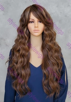 Light Brown/Blonde Long Spiral Curls Heat OK Human Hair Blend Wig EVBF 8/27/613 - Image 1 of 4