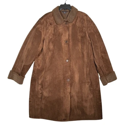 Lands End Brown Faux Suede Sherpa Lined Winter Coat Jacket Women's Size 1X - Image 1 of 4