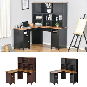 HOMCOM L-Shaped Desk PC Laptop Table Multi-Usage Laptop Desk & Home Office Desk - Picture 1 of 23