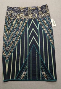 Lularoe Straight Fit Cassie Dark Blue Gold Green Skirt Medium Fit Sz 8-12 - Picture 1 of 6
