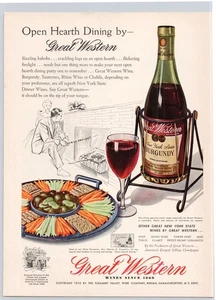 Great Western Wine Burgundy Fireplace Snack Tray Vintage Print Ad 1955 - Picture 1 of 5
