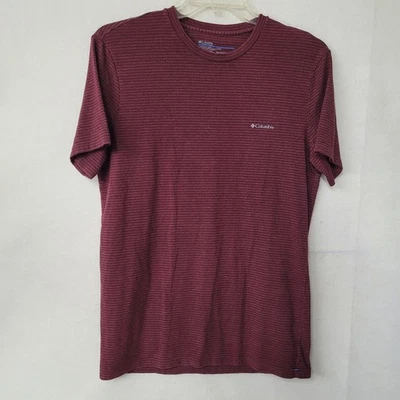 Columbia Mens T Shirt Large L Striped Crew Neck Burgundy Short Sleeve Top Hiking - Image 1 of 4