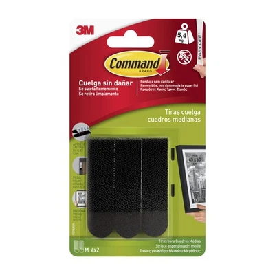 Command 17201BLK Pack of 4 Strips for Medium-Sized Pictures, Black Medianas 8 St - Image 1 of 2