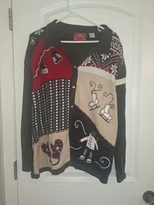 Holiday Lodge 2XL Green Winter Themed Button Up Sweater - Picture 1 of 3