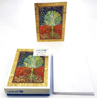 Tarjetas de felicitación navideñas de Unicef pintura de árbol de paloma de 16 cuentas Foto 1 de 4