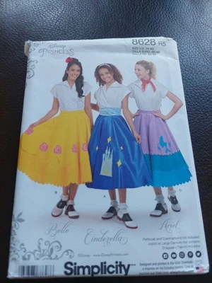 Simplicity Disney Princess Pattern 8628 50s Sock Hop Circle Skirts Belle Ariel - Image 1 of 4