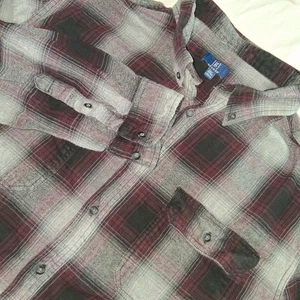 Camicia George uomo 2XLT grigio bordeaux a quadri flanella con bottoni manica lunga casual - Foto 1 di 8