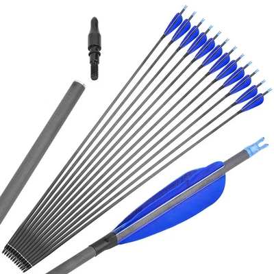 30" Pure Carbon Arrow Turkey Feather SP600 Archery Compound Recurve Bow Hunting - Image 1 of 4