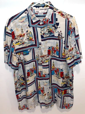 Men's Zara Regular Fit Short Sleeve Button Front Hawaiian Shirt sz L Portugal - Image 1 of 4