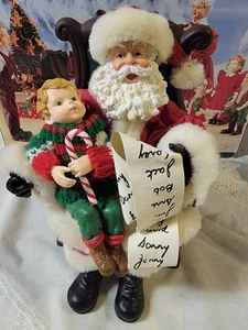 Vtg Kirkland Signature Fabric Mache Santa Claus With Little Boy Reading Good lis - Picture 1 of 8