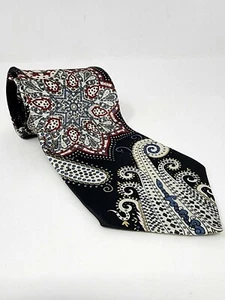 Oscar de la Renta Necktie Pure Silk Multicolor Floral Paisley Black Tie - Picture 1 of 6