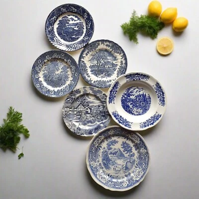 SIX Blue and White Plates/Dishes. Mismatched Blue & White Transferware Plates - Image 1 of 4