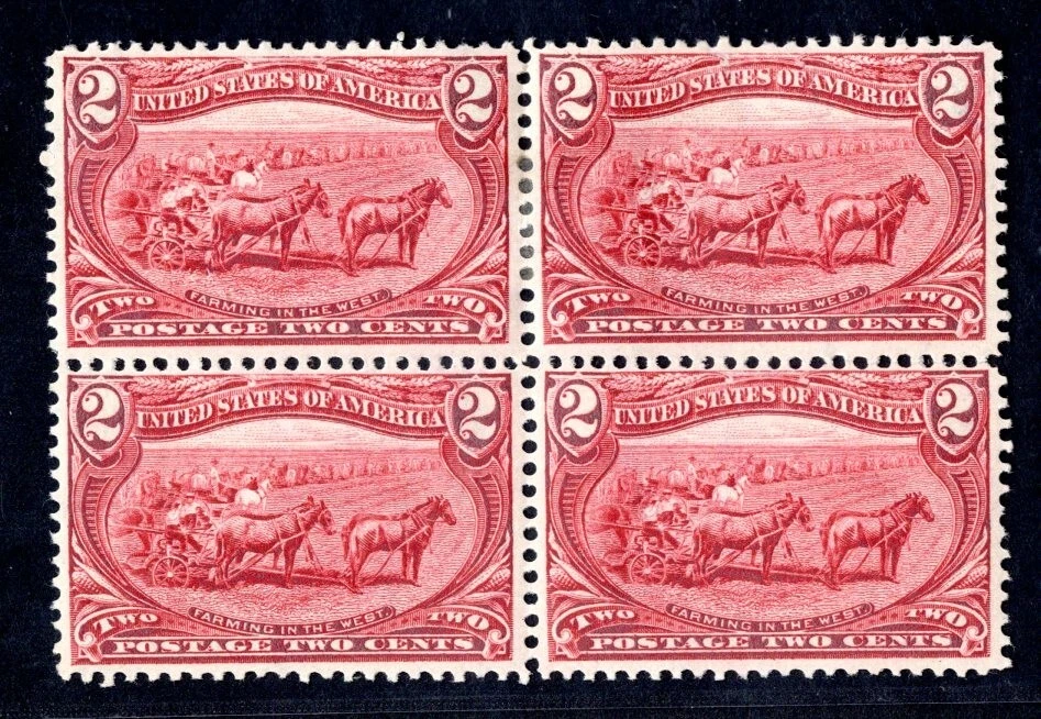 US 1898 TRANS-MISSISSIPPI SC. #286 MINT BLOCK OF 4 TOP PAIR HINGED BOTTOM NH - Image 1 of 2