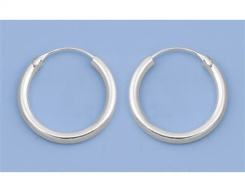 Continuous Hoop Earrings Genuine Silver 925 Best Deal Jewelry 3 X 25 mm - Image 1 of 1