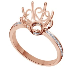 1/6 Ct Natural Diamond 9MM Semi Mount Ring for Women's 10k Gold - Picture 1 of 4