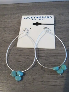 Lucky Brand Silver Tone Tear Drop~Turquoise Bead Drop Earrings, NWT - Picture 1 of 2