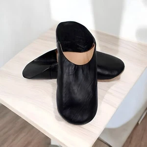Handmade Leather Black Babouche Slipper, Soft Organic Shoes Comfortable Belgha - Picture 1 of 18