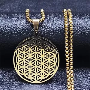 Anhänger Blume des Lebens – Kette Farbe Gold, 32mm Anhänger mit 60cm Kette - Bild 1 von 2