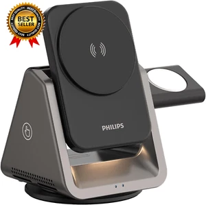 3-in-1 Wireless Charging Station MagSafe Qi iPhone Samsung iWatch AirPods Dock - Picture 1 of 12