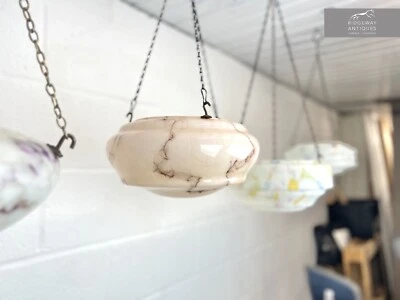 Art Deco, Peach Coloured Glass Ceiling Light Shade / Bowl & Chain - Image 1 of 4