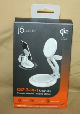 J5 CREATE JUPW3415 QiD 3 IN 1 MAGNETIC FOLDABLE WIRELESS CHARGING STATION - NEW - Image 1 of 2