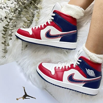 Air Jordan 1 Mid SE Gimnasio Rojo Vela Luz Hierro Mineral Medianoche Azul Marino W8.5 DQ7648-600 Foto 1 de 4