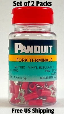 Panduit Fork Terminal Connector PMV1-3FB-CY M3 Stud 18-22 AWG 100 Pack Set of 2 - Image 1 of 3