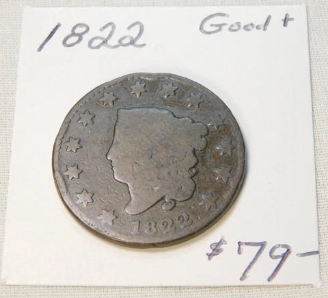 1822 EARLY U.S. LARGE CENT GOOD CHOCOLATE BROWN - ORIGINAL 200 YEARS OLD! ⭐⭐⭐⭐⭐ Cover
