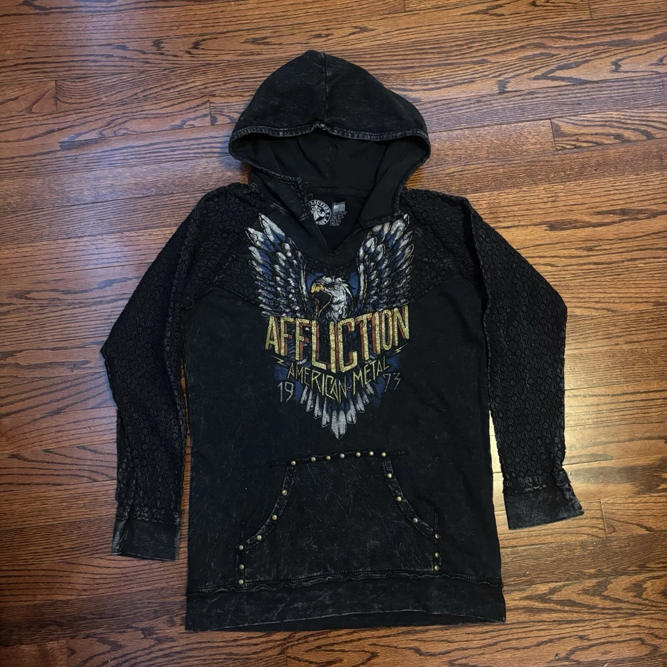 Affliction Sz XL American Metal Born To Run Eagle Rock & Roll Forever Hoodie - Image 1 of 4