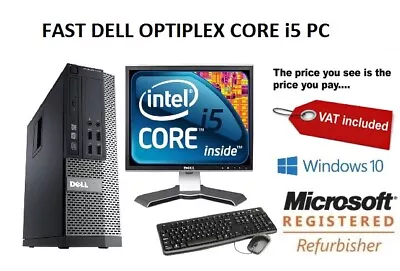 Dell OptiPlex SFF Fast cheap Desktop Core i5 8GB 1TB HDD Windows 10 Desktop - Image 1 of 4