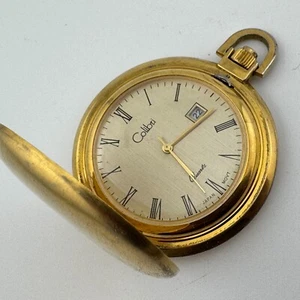 Calibri Pocket Quartz Watch Unisex Gold Tone Roman Date Japan Movt New Battery - Picture 1 of 6