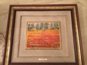 MICHELE CASCELLA QUADRO DIPINTO FOGLIA ORO ZECCHINO 24 KT CAMPO DI PAPAVERI - Imagen 1 de 12